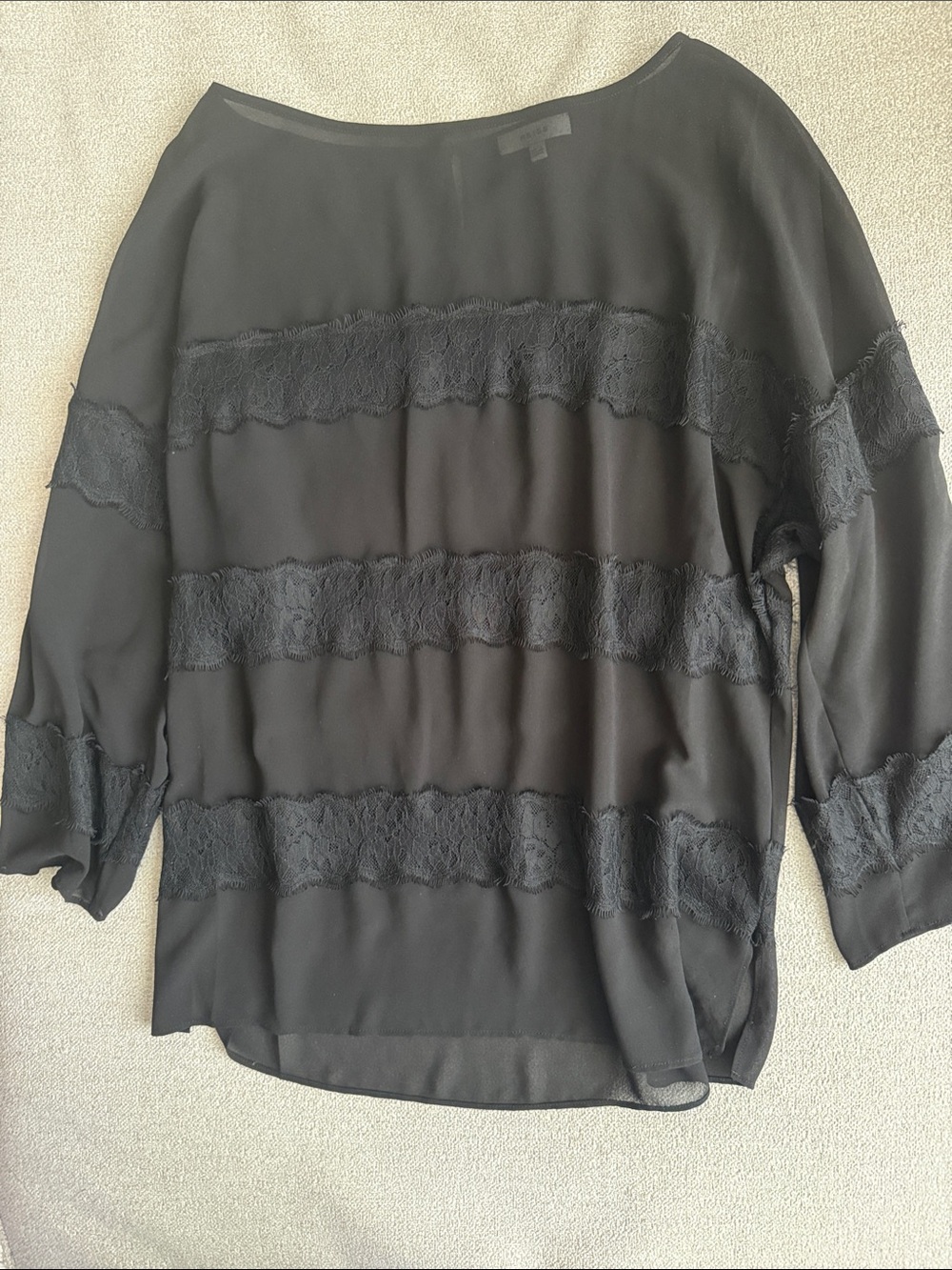 Reiss Black Lace-Trim Sheer Tunic